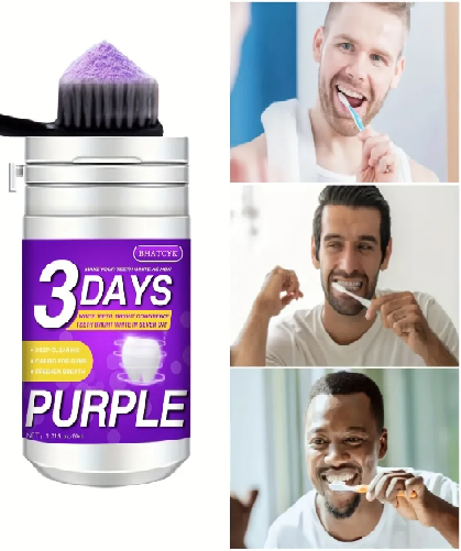 Polvo blanqueador dental BHATCYK en color morado - Limpieza profunda y aliento fresco - Image 3